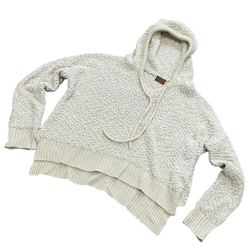 POL Women’s Cozy Knit Hoodie - Size Small - Cream High-Low Pullover